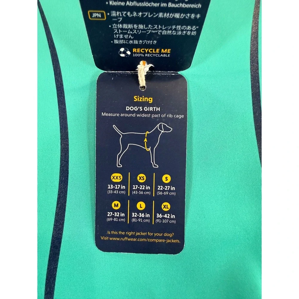 NWT Ruffwear Dog Undercoat Water Jacket Neoprene Teal Blue XS